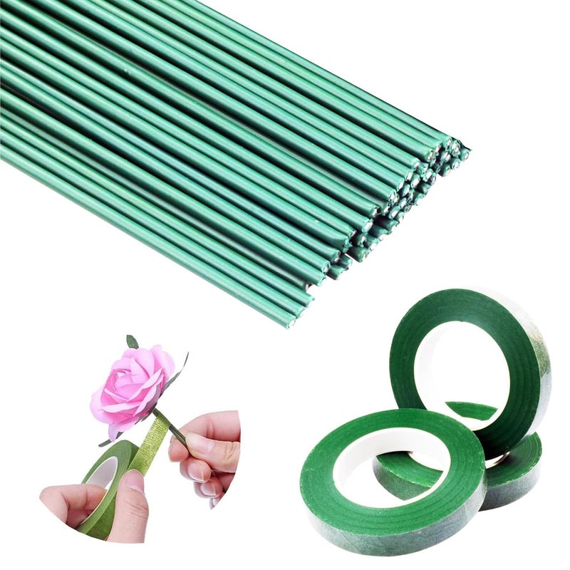 Arlai Floral Arrangement Kit, with 3 Rolls Green Flower Paper Tape and (2 Guage) 16" Floral Stem Wire 50pcs for Bouquet Stem Wrap Florist, Wreath Making Supplies - Image 1